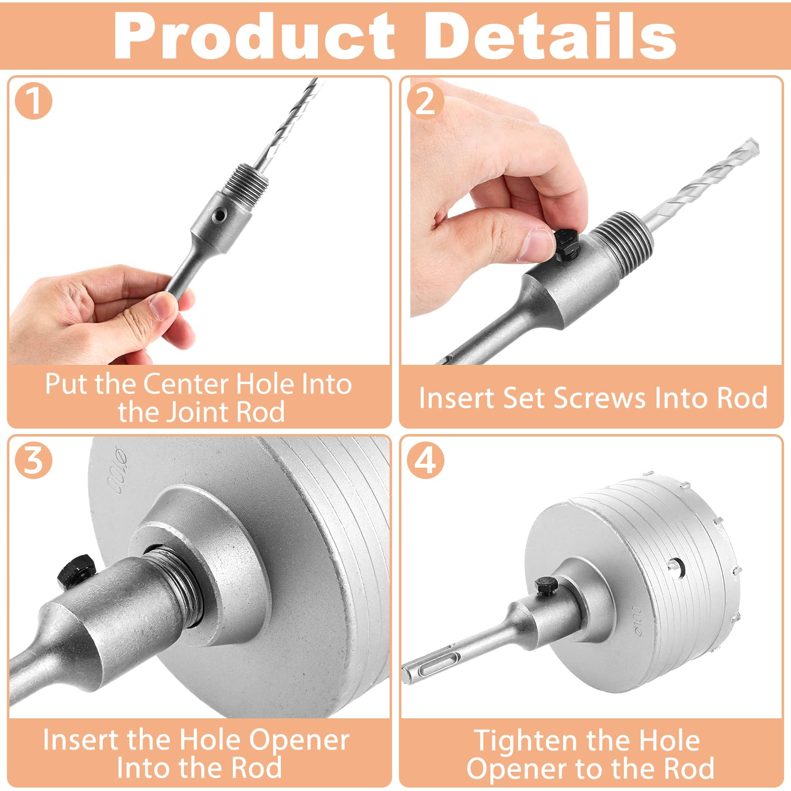 MIVIDE Corona de perforación de 100 mm, juego de brocas con adaptador SDS plus de 110 mm y broca de centrado, resistente a los martillos y a los golpes de 100 mm, hormigón para mampostería, piedras