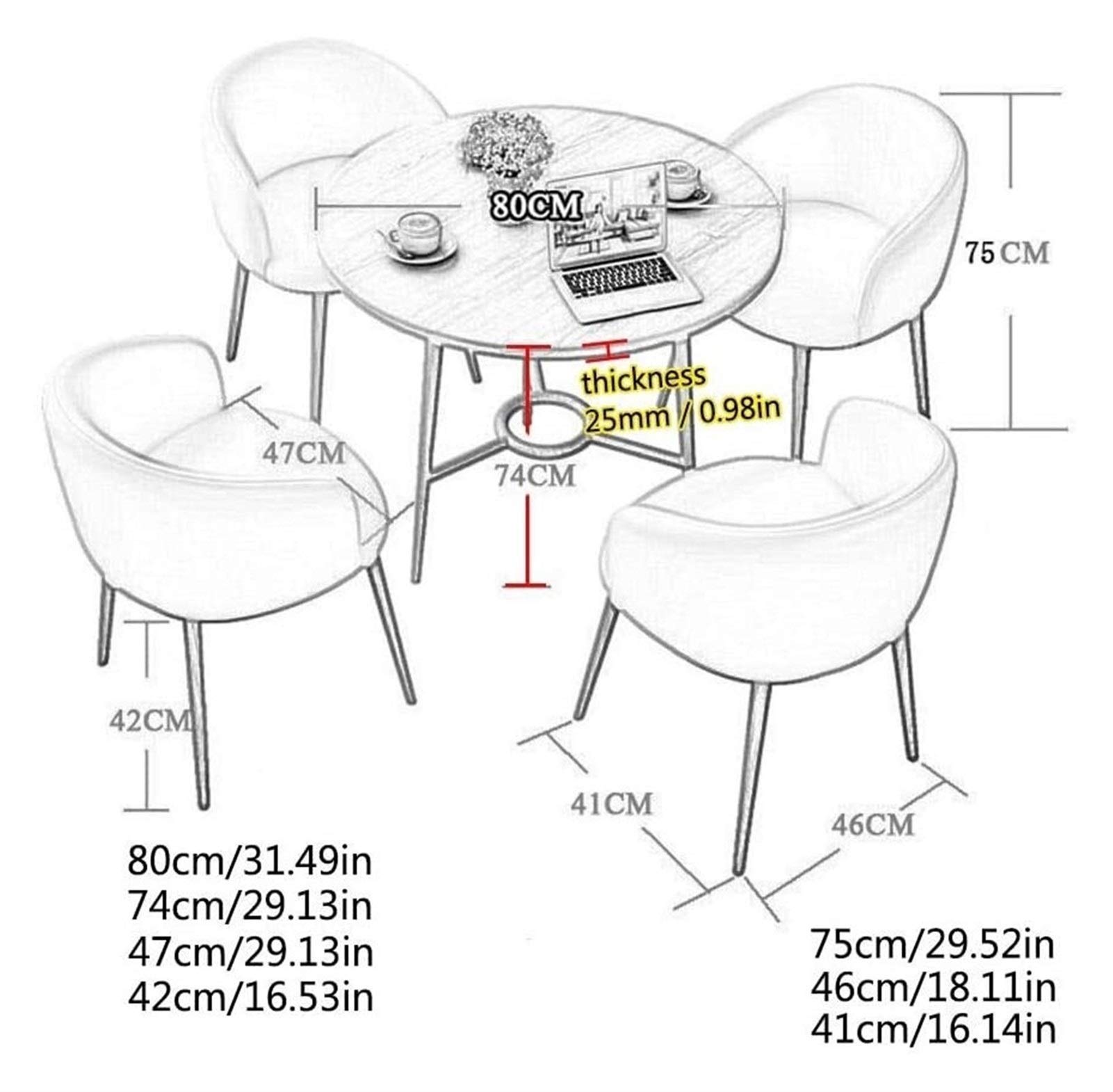 Drewniany zestaw okrągłych krzeseł stołowych 80 cm, brązowy, do biura, hotelu