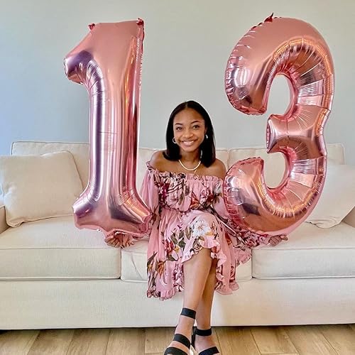 Vista 33 de Globos de oro rosa con el número 80, globos gigantes grandes de 40 pulgadas, globos de aluminio de Mylar de oro rosa con números 80 para fiesta