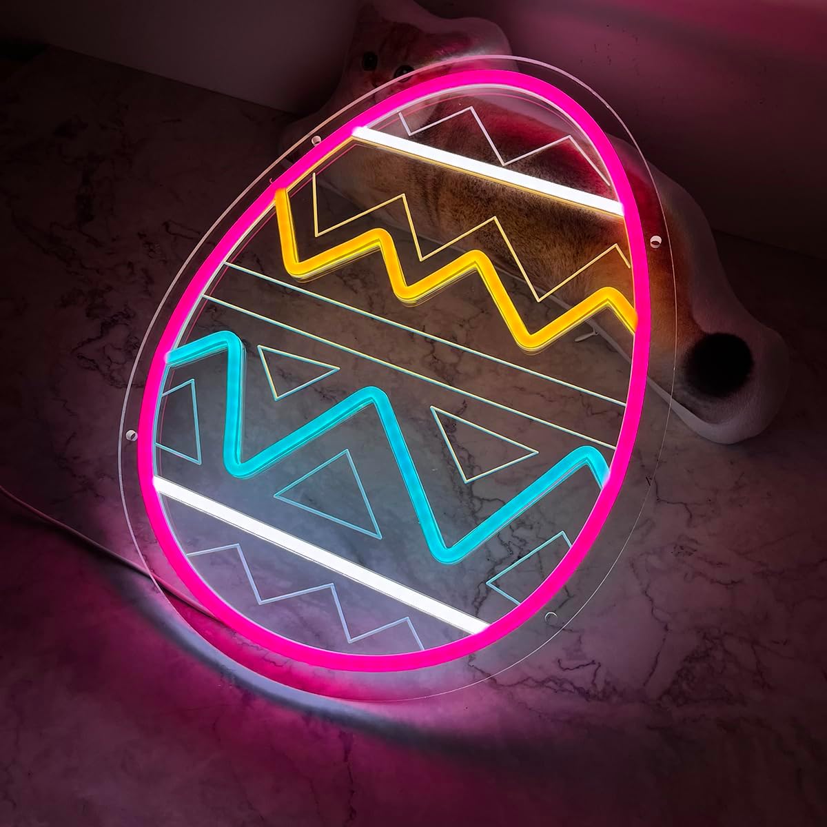 Easter Egg Neon Sign Easter Decoration Led Neon Lights USB Powered for Wall Decor Bunny Egg Light Up Sign for Spring Party Living Room Home Window Yard Sign