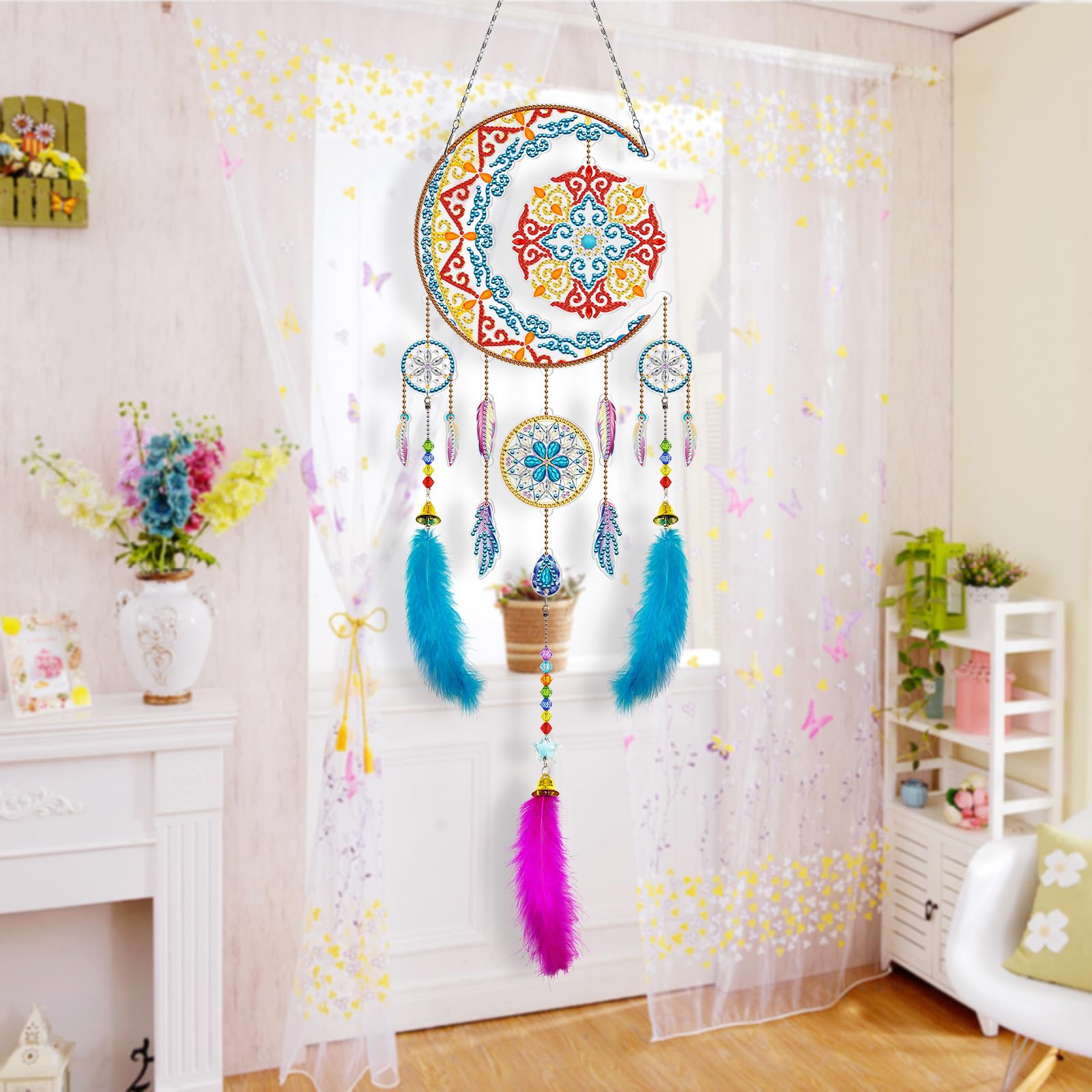 Kaizuca Craft Kit for Girls, Creative DIY Diamond Painting Hanging Kit, Mosaic Kits for Children Aged 5 and Up, Wind Chime Craft Set for Garden and Bedroom Decoration