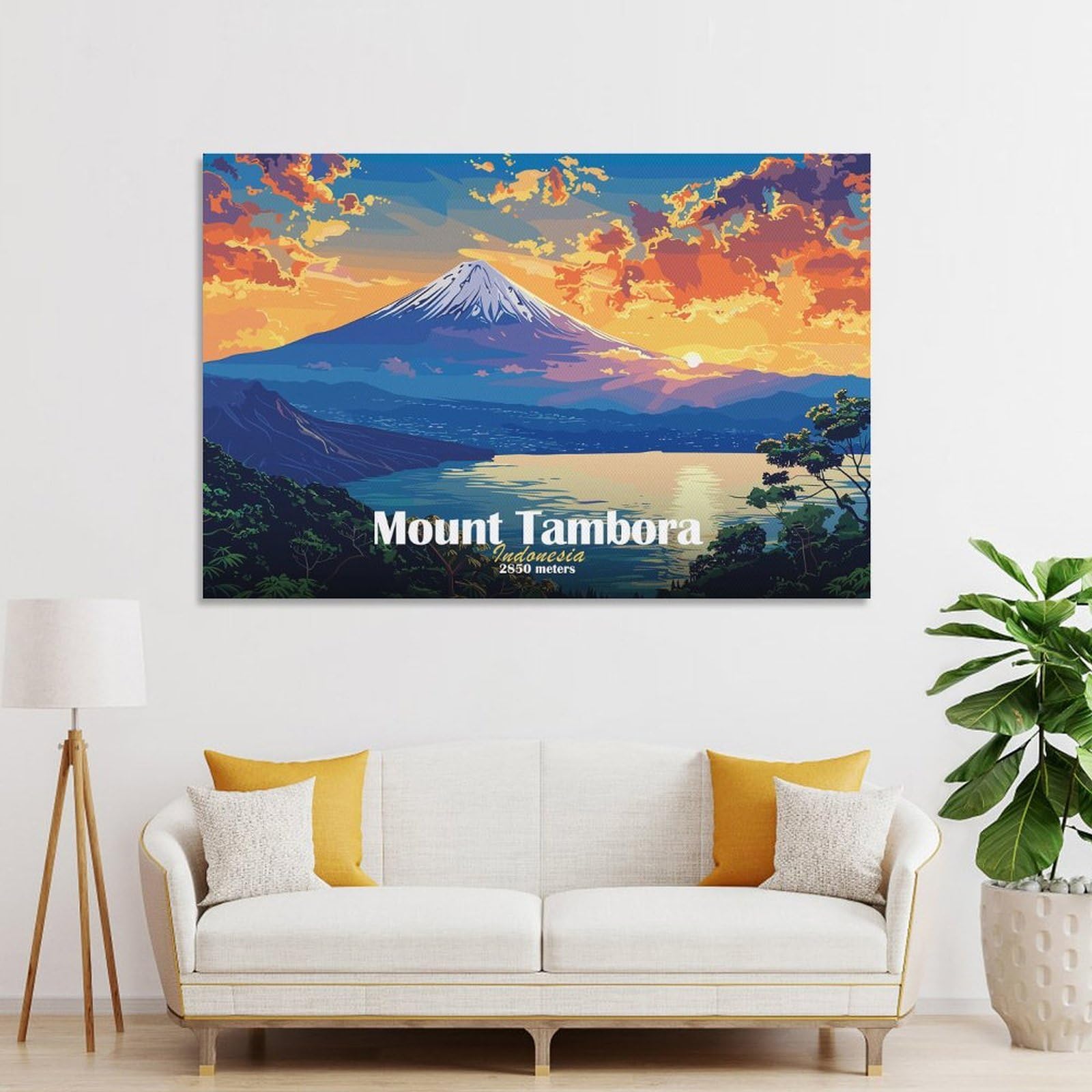 Junmoney Wall Art Print Mount Tambora Sunset, 20x30inch(50x75cm), for Living Room, Lounge Or Sitting Room, Eye Catching Artwork for Blank Walls