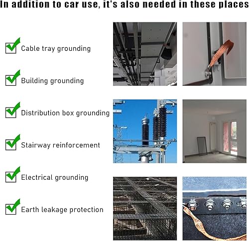 Miniatura 5 de Sylvil 5 correas universales de tierra automotriz, correa de tierra de cobre trenzada plana para motor, correas de cable de cobre estañado para