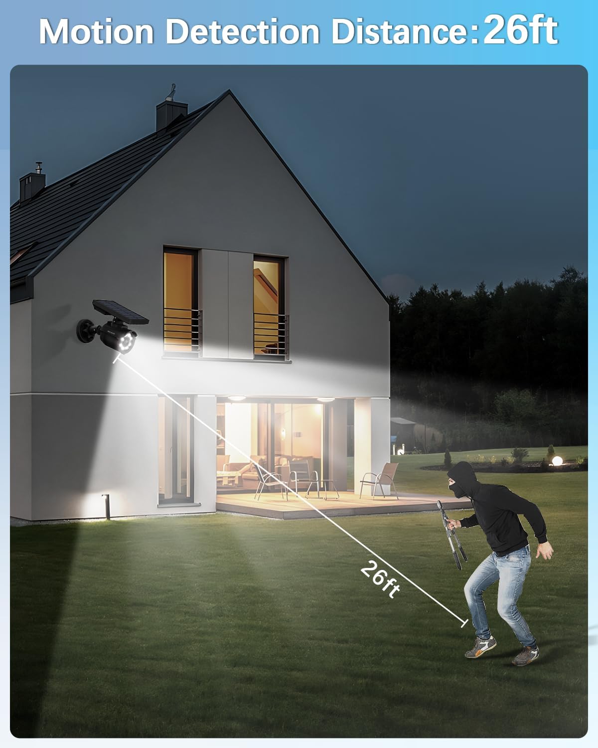 WEILAILIFE Solar Motion Sensor Light Outdoor Wireless Security Floodlight Fake Security Camera with LED Spotlights Waterproof 800 Lumen Bright Exterior Light (Black 2 Pack)
