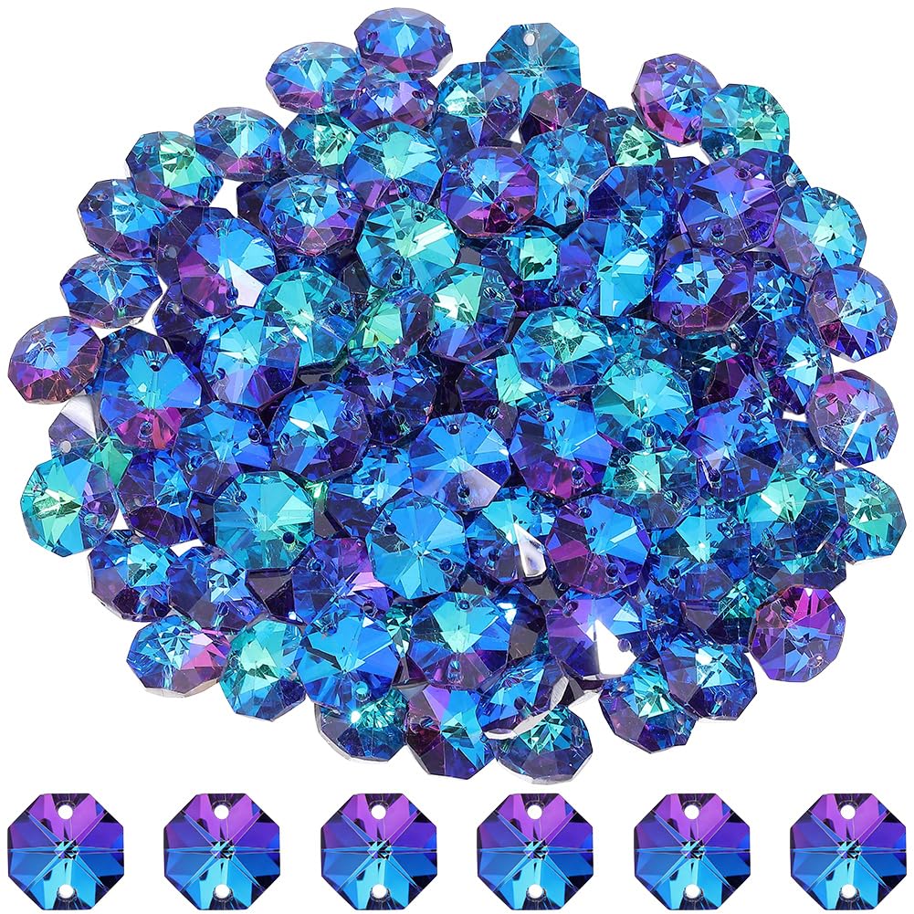 SOFPLATE 120Pcs Blue AB 14mm Octagon Crystal Beads Suncatcher Prism Beads