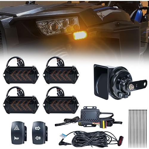 UTV Turn Signal Kit with 110dB Horn, Pre-Wired, Plug and Play UTV ATV Blinker with Rocker Switch, Rectangle Universal Street Legal Turn Signals Compatible with Polaris, Can-Am, Teryx, CFMOTO