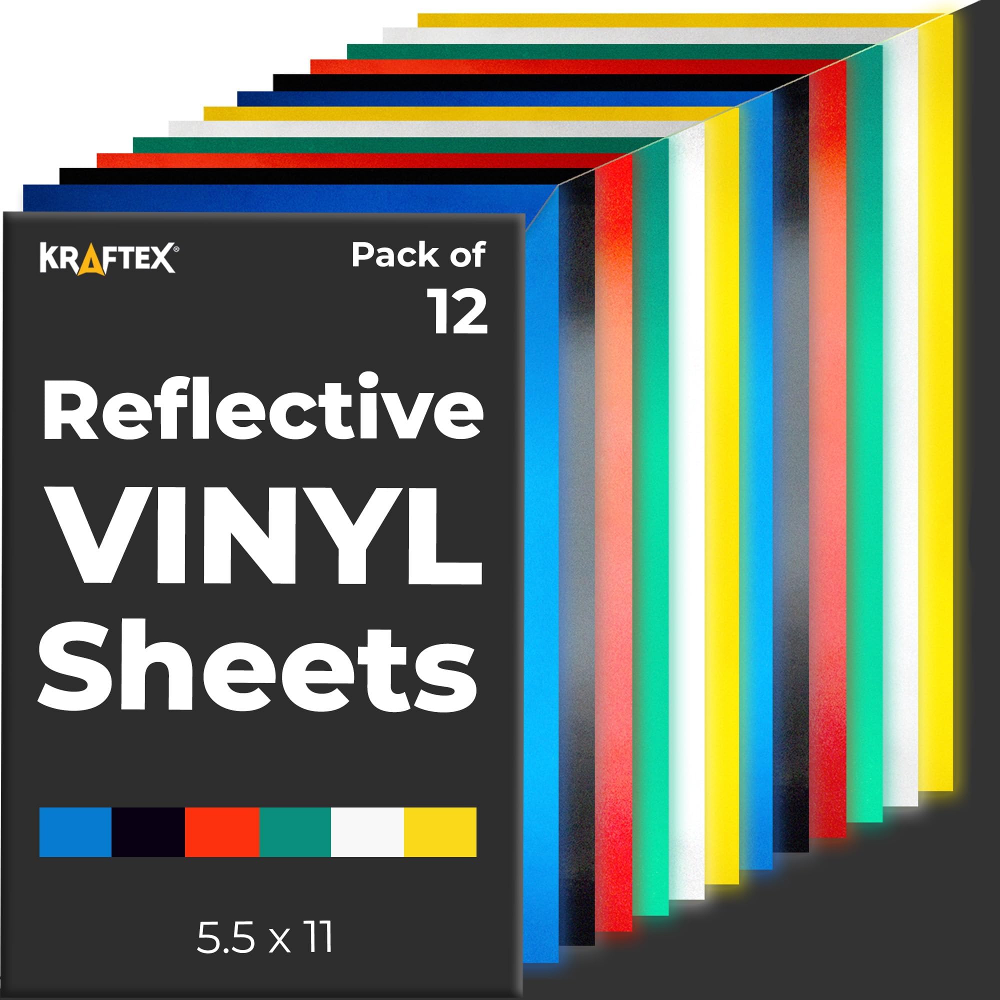 Reflective Vinyl for Cricut Joy Permanent Adhesive (12 Pack Bundle, 5.5 x 12 Inch) Light-Activated Glow in The Dark Sticker Sheets for DIY Outdoor Stickers and Decal. Safe Car Parking, Crafting, Art