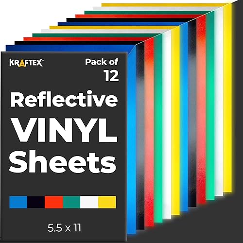Reflective Vinyl for Cricut Joy Permanent Adhesive (12 Pack Bundle, 5.5 x 12 Inch) Light-Activated Glow in The Dark Sticker Sheets for DIY Outdoor Stickers and Decal. Safe Car Parking, Crafting, Art