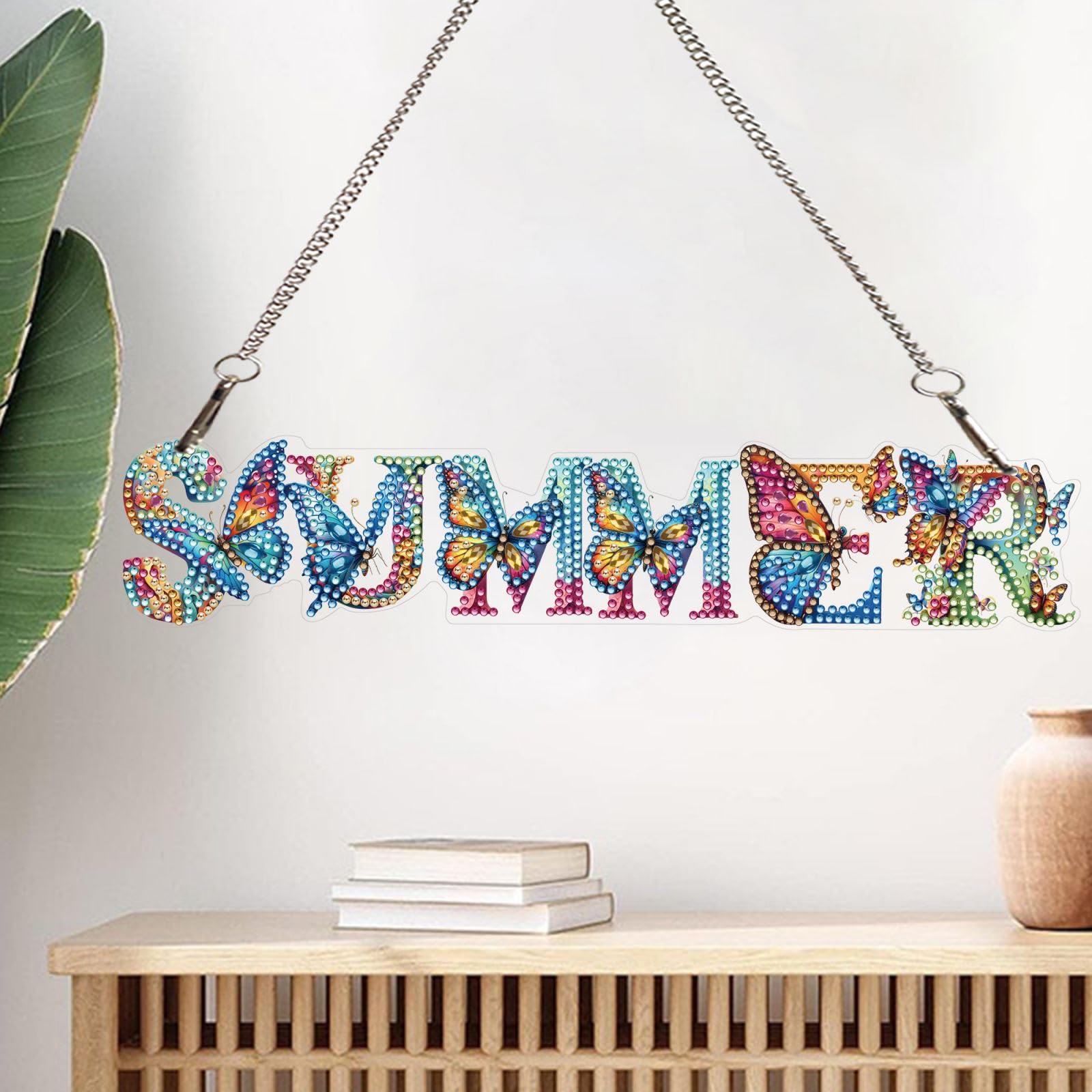 DIY Butterfly Diamond Art Hanging Ornament - Special Diamond Gem Art Kit, Colourful Wall/Window Pendant Ornament for Home and Garden Decor, Gifts for Adults-Summer
