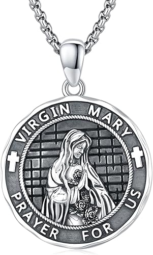 Vista 326 de Collar con colgante de plata de ley 925 con medalla de San Patrón, joyería religiosa para hombres y mujeres, con cadena de acero inoxidable 316L