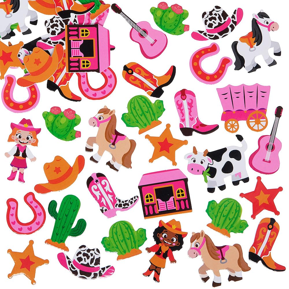 Baker Ross VC128 Cowgirl Foam Stickers - Pack of 120, Western Cowgirl Craft Stickers