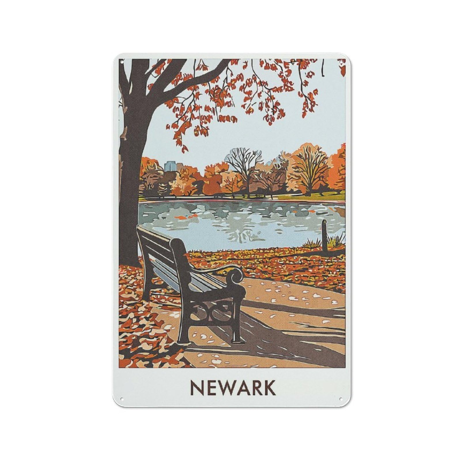 Junmoney Style-24 Metal Wall Plaque With Newark Park Autumn Scene Design 30X20cm, Retro Room Wall Plaque For Home, Shop, Pub Or Studio Wall