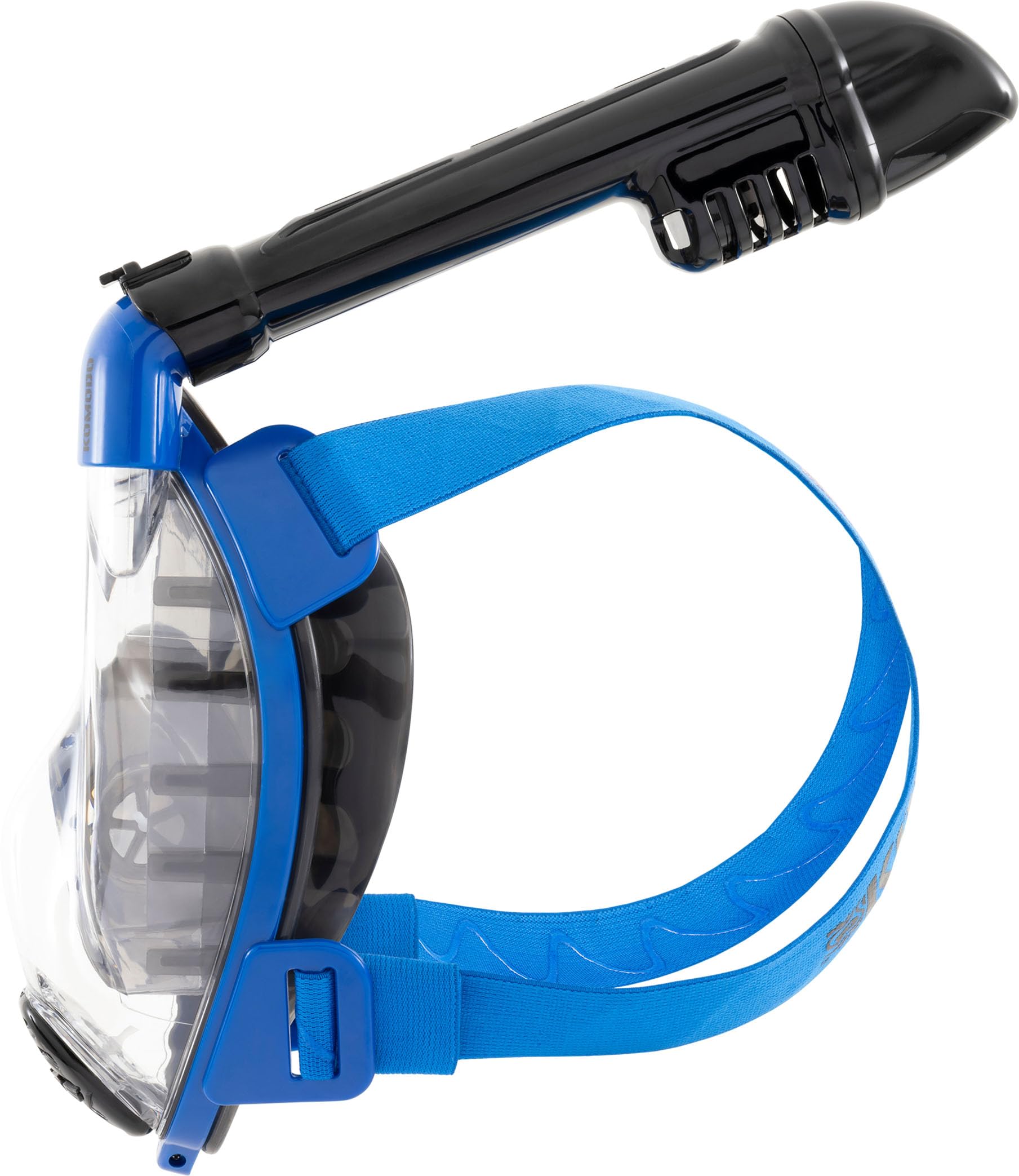 CRESSI since 1946 - Komodo Full Face Dry Snorkelling Mask 180° Vision - CO2 Safe - 100% Anti Fog Silicone - Side Snorkel - Adjustable Elastic Straps - Blue/Black - S/M