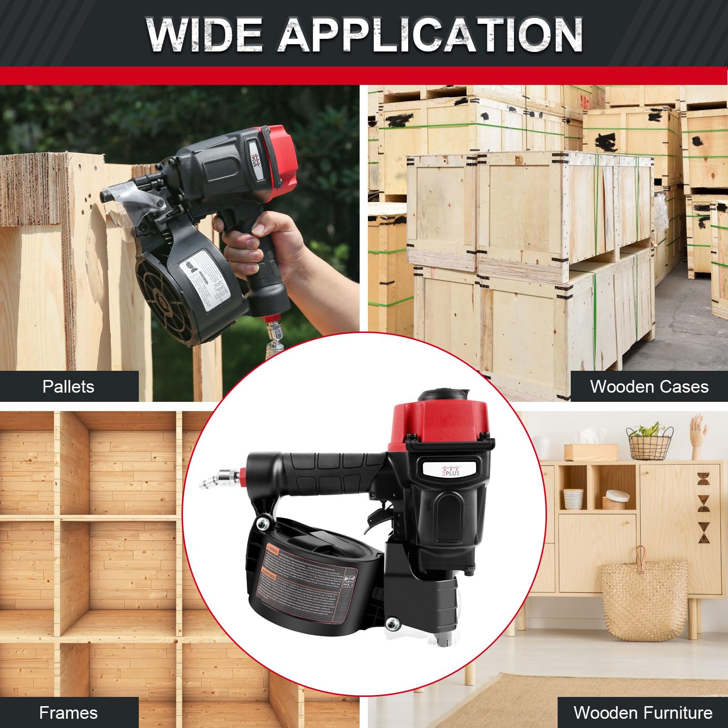 3PLUS Pneumatic Coil Pallet Nailer - Air Nail Gun -6