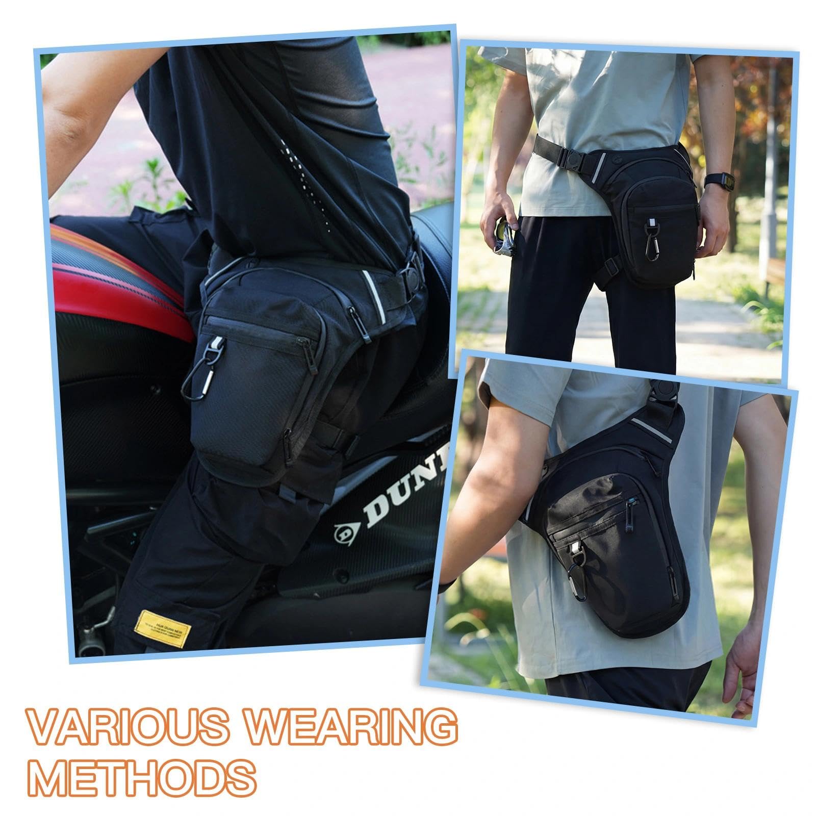 Eulihent Marsupio da Gamba Moto Impermeabile Tattico Borsa Cosciale Multifunzionale per Uomo Donna con Tasca Regolabile per Ciclismo Escursionismo Campeggio e Sport (Nero)