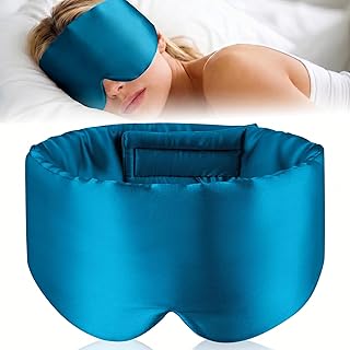 Blue Silk Sleep Masks for Women, Soft Blackout Eye Mask for Side Sleeper | Adjustable Strap 100% Natural Eye Mask, Travel Rest Essentials, Soft with Ear Protection, Fits All Head Sizes