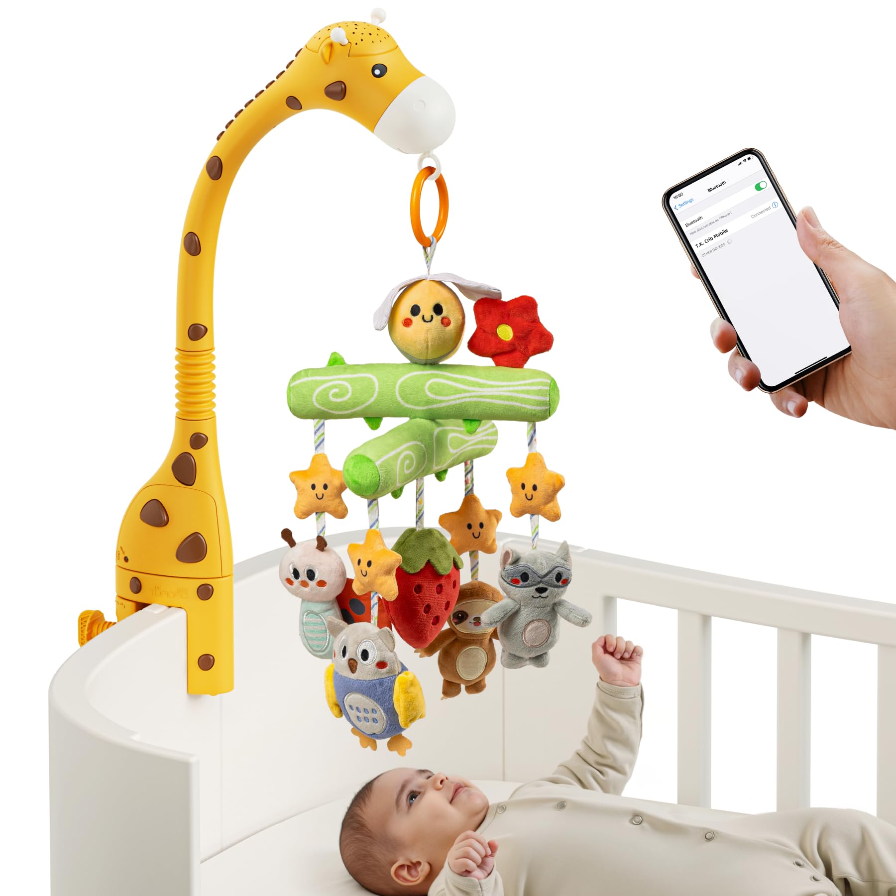 TUMAMA KIDS Baby Mobile für Babybett, Spielzeug Kinderbett mit Licht, Musik | Baby Schlafprojektor, 3 in1 Giraffe Bettspielzeug mit hängendem Bienen Plüschtier, Musik Spieluhr Mobile Kinder Geschenk