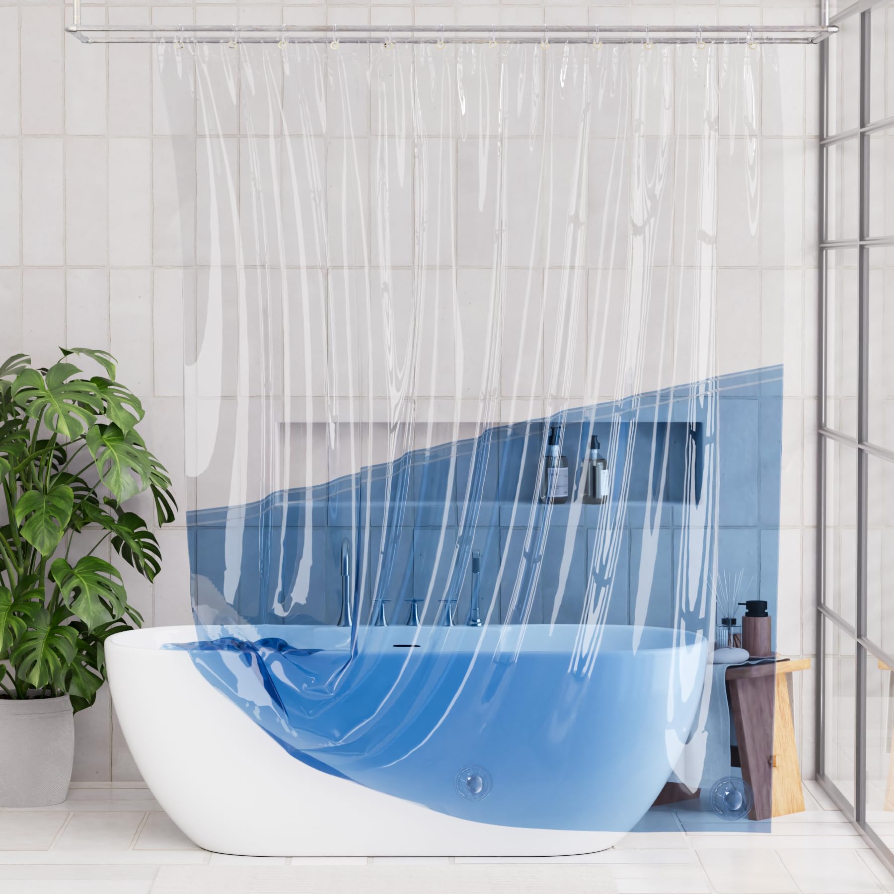 Amazon.com: AmazerBath Color Block Shower Curtain Liner, 100% EVA Soft ...