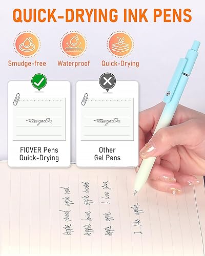 Miniatura 6 de FIOVER Bolígrafos de gel, 5 bolígrafos de tinta negra de punta media de 0.028 in con agarre cómodo, bolígrafo estético para diario, suministros de