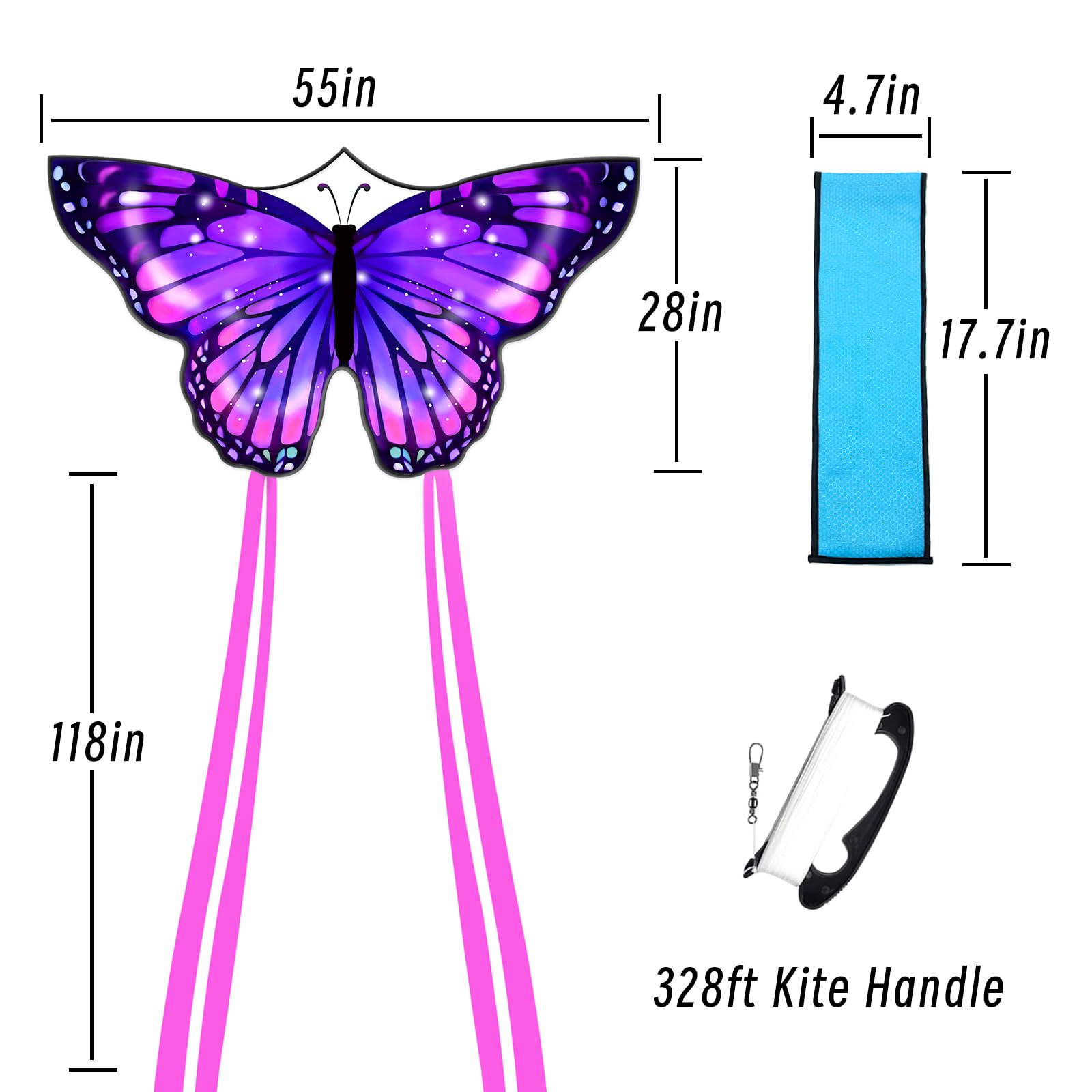 Flying Hoofer Large Butterfly Kite for Adults and Kids Ages 4-8 & 8-12 Easy to Fly, 55''X28'' Single Line Kite for Outdoor, Park or Beach.(Purple)