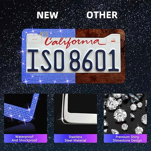 Miniatura 3 de Juego de 25 piezas de piezas de automóvil con brillantes, ajuste universal de 15 pulgadas, marco de placa de icense brillante, cubierta de consola