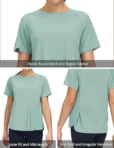 Miniatura 5 de THE GYM PEOPLE Camisetas de entrenamiento de manga corta para mujer, camisetas de yoga transpirables con aberturas laterales