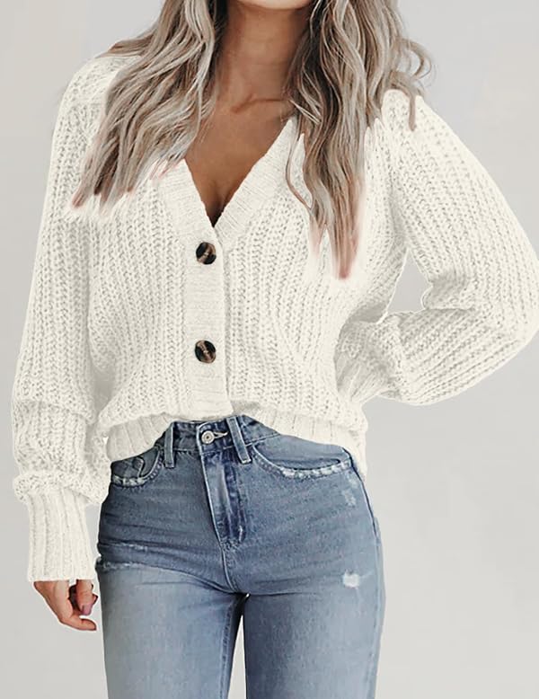 Zeagoo Women's Chunky Knitted Cardigans Long Sleeve Open Front Cropped Cardigans V Neck Button Sweaters White by Zeagoo - Used condition - Image 2