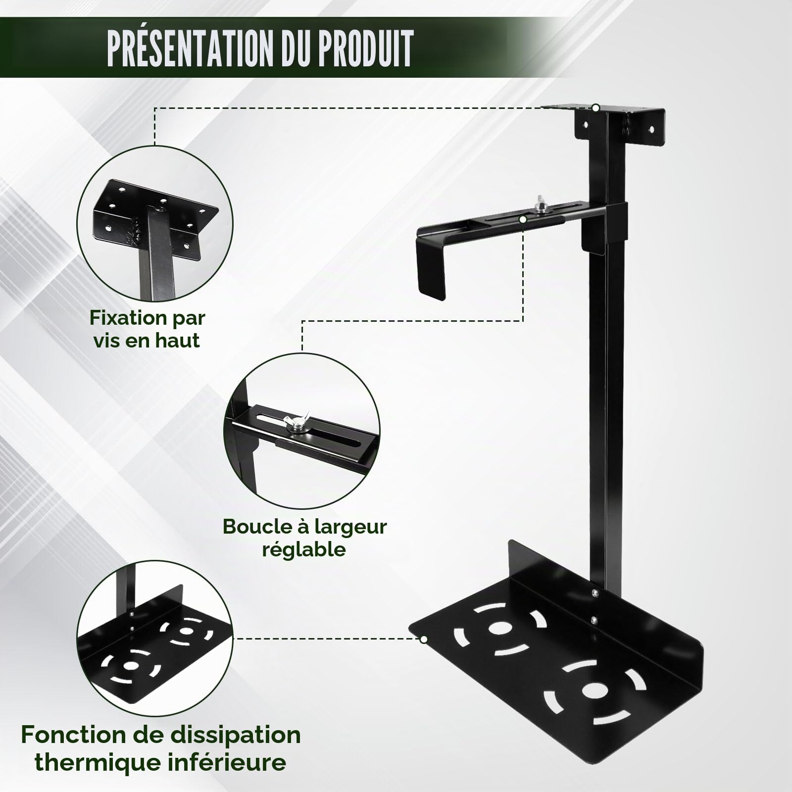 Support PC sous bureau en acier, suspension pour ordinateur table, hauteur réglable 50-530 mm, poids supportant jusqu'à 35 kg, compatible la plupart des hôtes (noir)