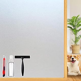 Frosted Glass Window Privacy Film Decorative with Tools, 2 Way Frosting Privacy Film for Glass Door, Static Cling Tint for Home Anti-UV, Covering Clings 23.6" by 77"