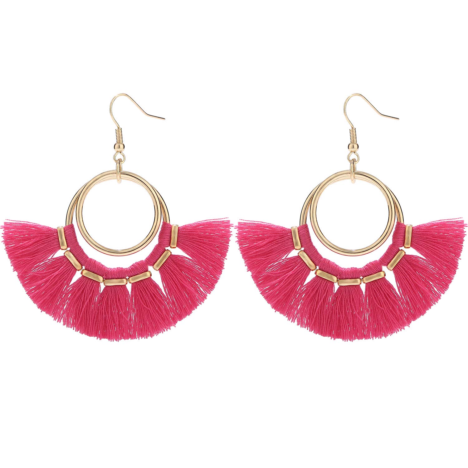 BaubleStar Tassel Hoop Earrings Fringe Drop Gold Tone Circle Tiered Earrings for Women Girls