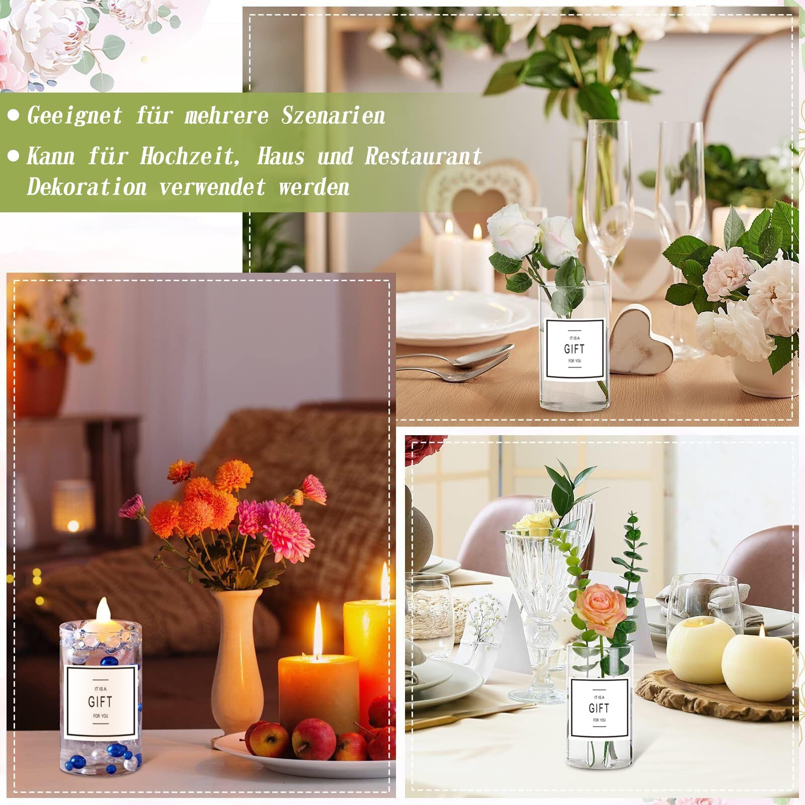 Glasseam Heldere Vaas Voor Bloemen, Moderne Cilindervazen 6pcs, 15 X 8,5 Cm Glazen Vazen Voor Tafel Decoratie, Orkaanvazen Decoratieve Tulpenvaas Voor Dining Wedding Table Centrepieces Home Decor