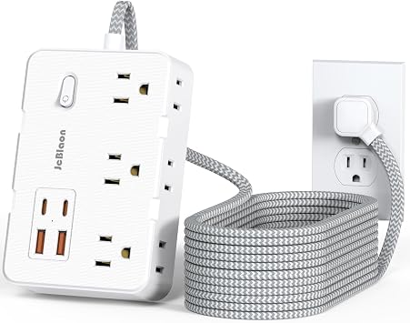 Surge Protector Power Strip 15 Ft Cord, Ultra Thin Flat Extension Cord with 8 Outlets 4 USB Ports2 USB C, Flat Plug Power Strip, 15 Ft Long Braided Power Cord for Home, Office, Dorm Room Essentials