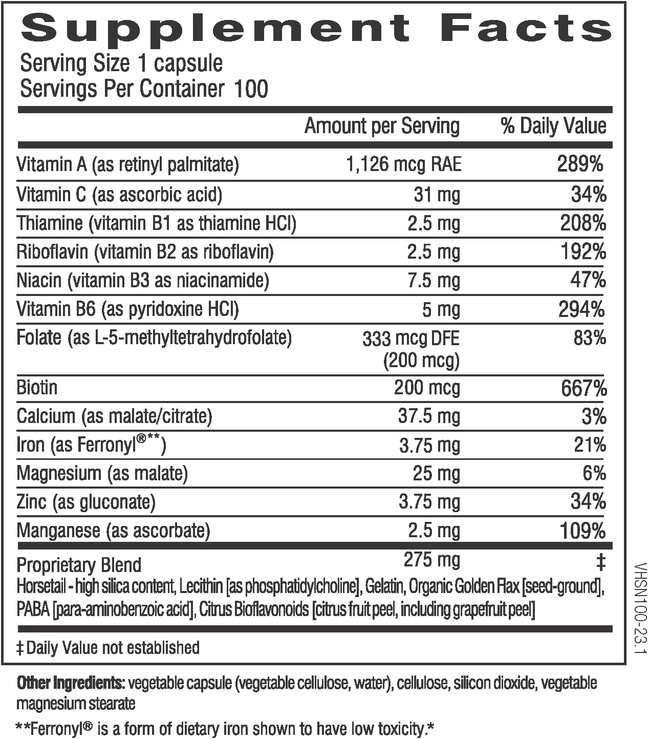 Dr. Wilson's Hair, Skin & Nails Plus Formula 100 Capsules Nutrient Support for Hair, Skin and Nails