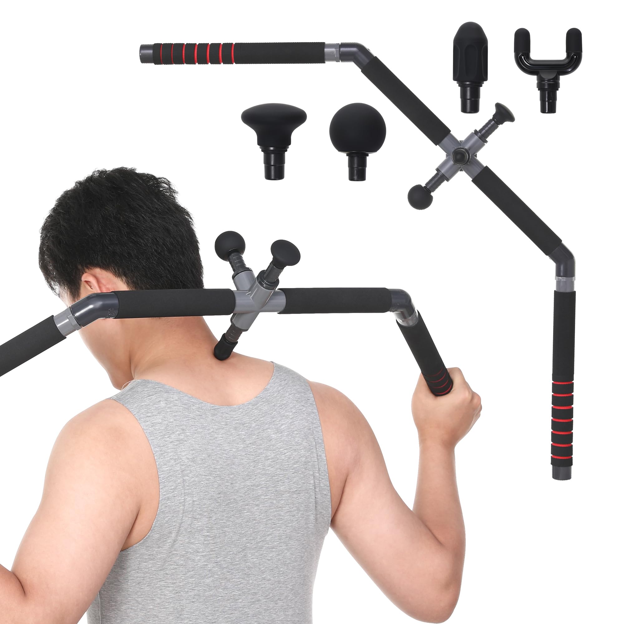 Bow Trigger Point Massage Cane - Self Back Massager for Muscle Pain Relief and Deep Tissue Therapy, Handheld Back, Neck, Shoulder, Leg and Foot Massager Rod - Black