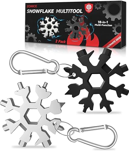 Miniatura 10 de Multiherramienta de copo de nieve 18 en 1 – Acero inoxidable con abridor de botellas y llave inglesa, herramienta compacta EDC para acampar, pescar,