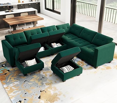 Miniatura 6 de Belffin Reposabrazos laterales de terciopelo para sofá modular seccional, módulo de reposabrazos para sofá modular, verde