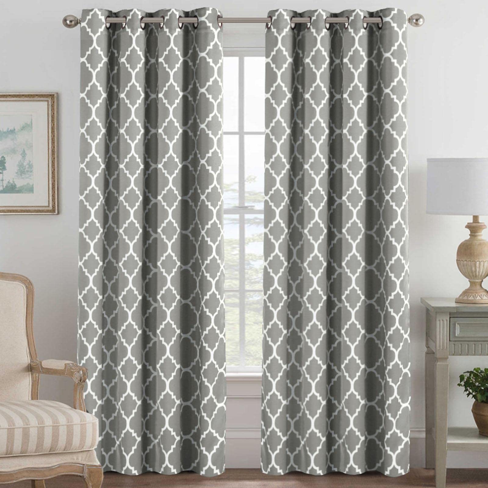 Zasłony zaciemniające ombre do sypialni i salonu, 2 panele, jasnoszare, zasłony zaciemniające z przelotkami, do zaciemniania pokoju, 250 x 240 cm