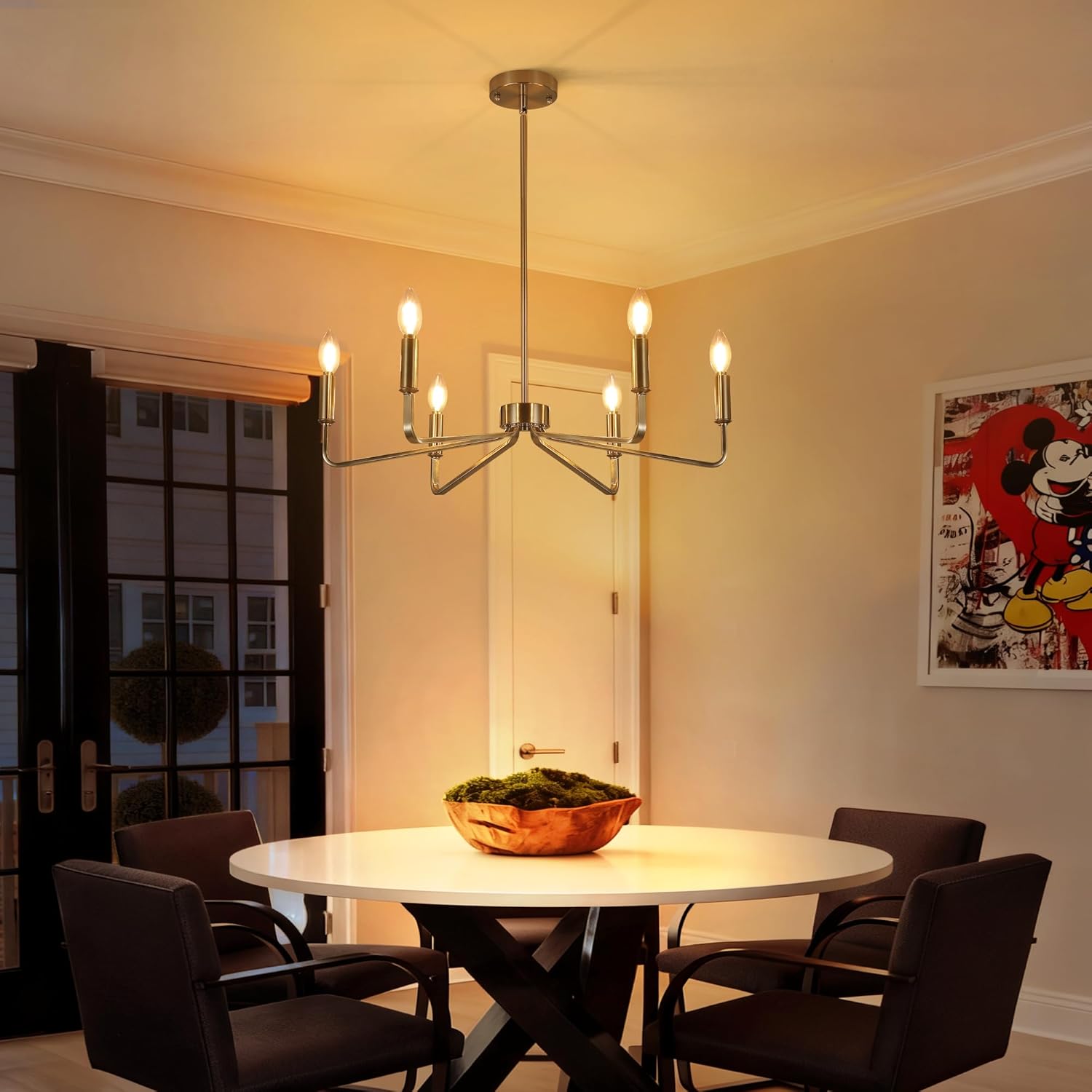 6-Light Brushed Nickel Chandeliers for Dining Room,Farmhouse Light Fixtures for Kitchen,Pendant Lights for Entryway Bedroom Foyer Hall Kitchen Living Room,26in,E12.