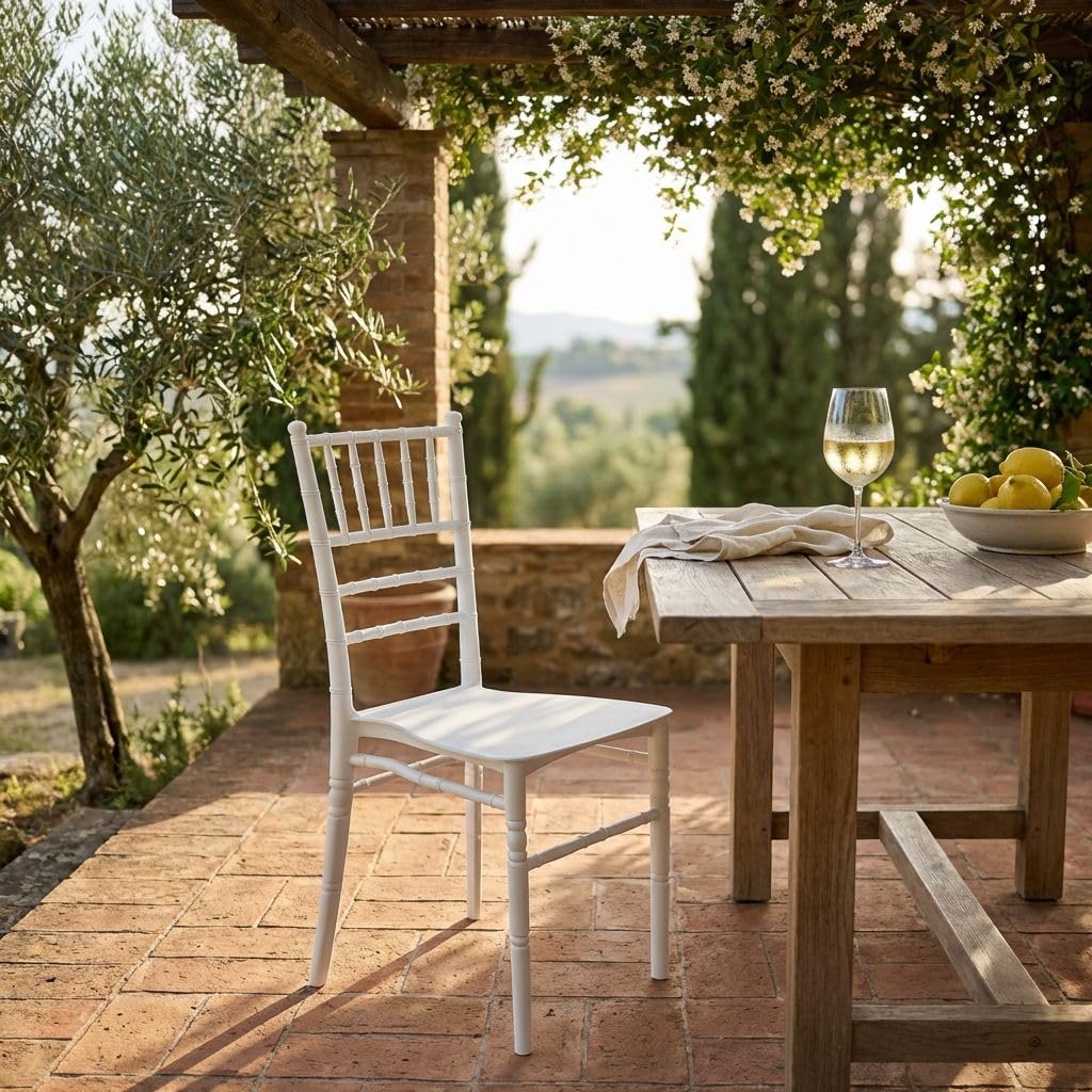 milani home - sedia da giardino impilabile in polipropilene, bianco, stile vintage, per interno ed esterno
