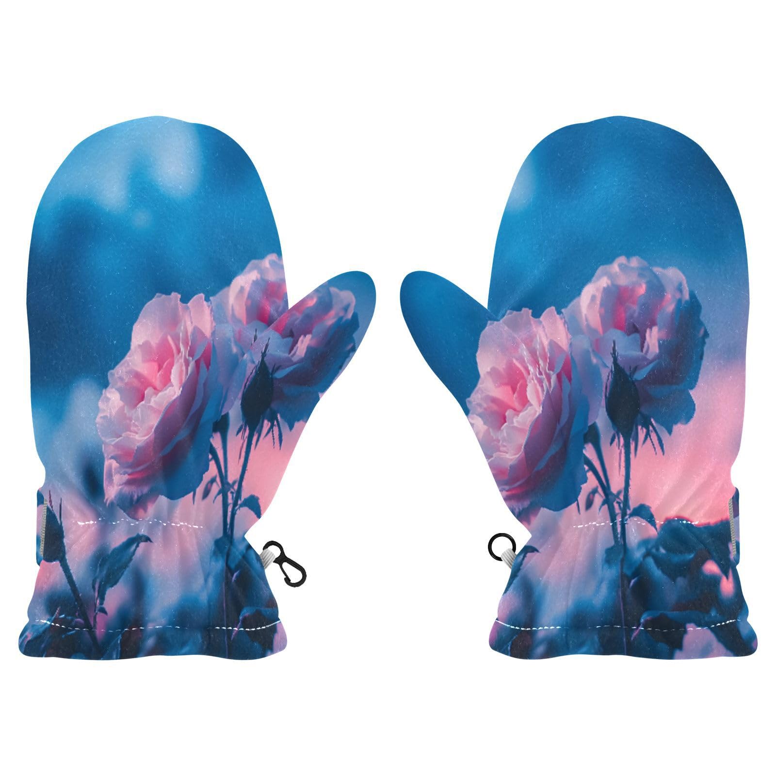 Kid's Winter Gloves Children Warm Gloves Two Flowers for Boys Girl Age 4-6 Years