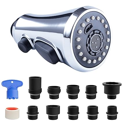 Pull Out Spray Head for Kitchen Faucet, 3-Function Pull Down Kitchen Sink Spray Nozzle Faucet Head Spray Wand Nozzle Replacement Part Kitchen Tap Sprayer Spout, Chrome Finish for G1/2 Connector
