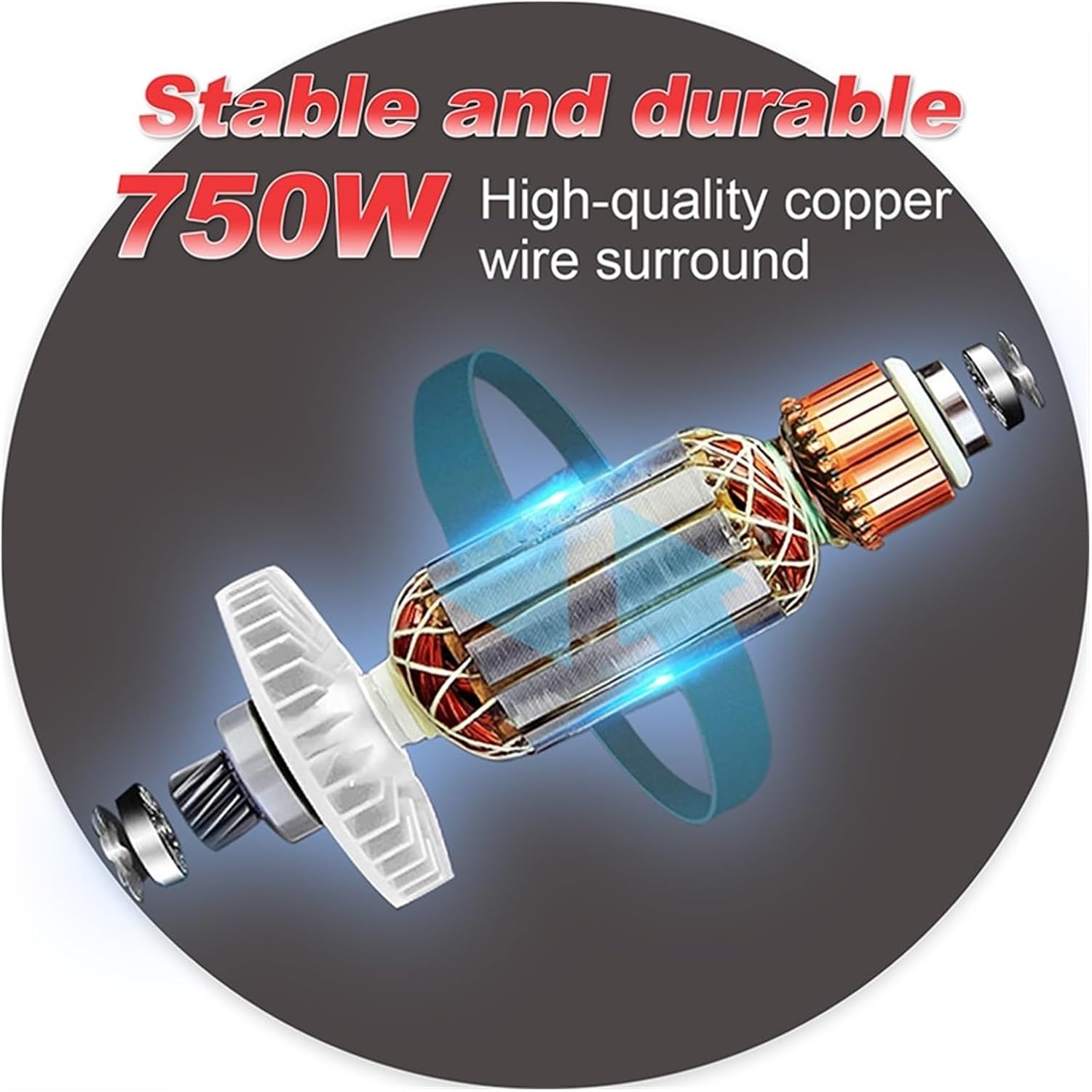 Internal motor diagram of a die grinder showing copper wire winding