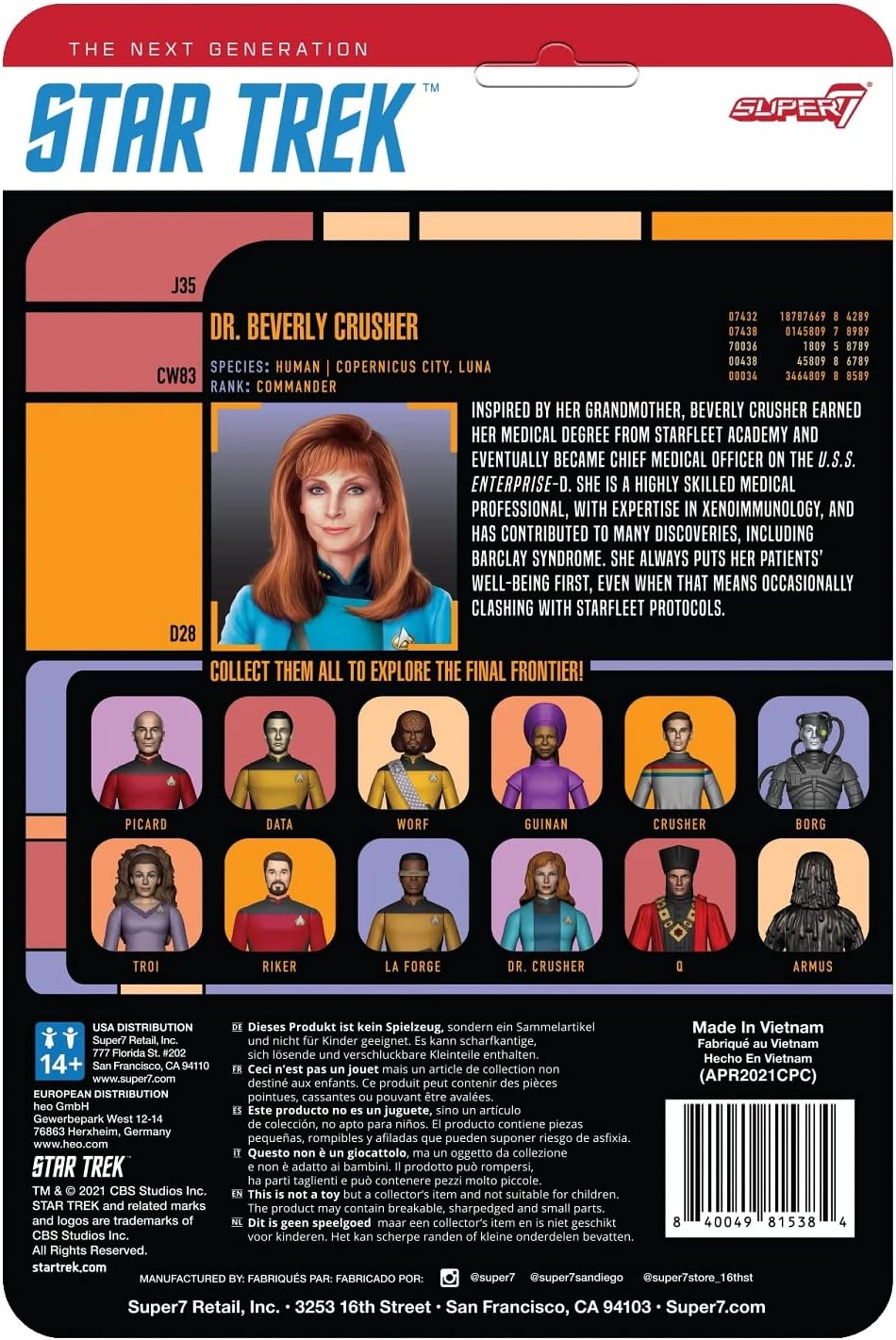 Super7 Star Trek: The Next Generation Dr. Crusher - 3.75" Star Trek Action Figure Classic TV Show Collectibles and Retro Toys