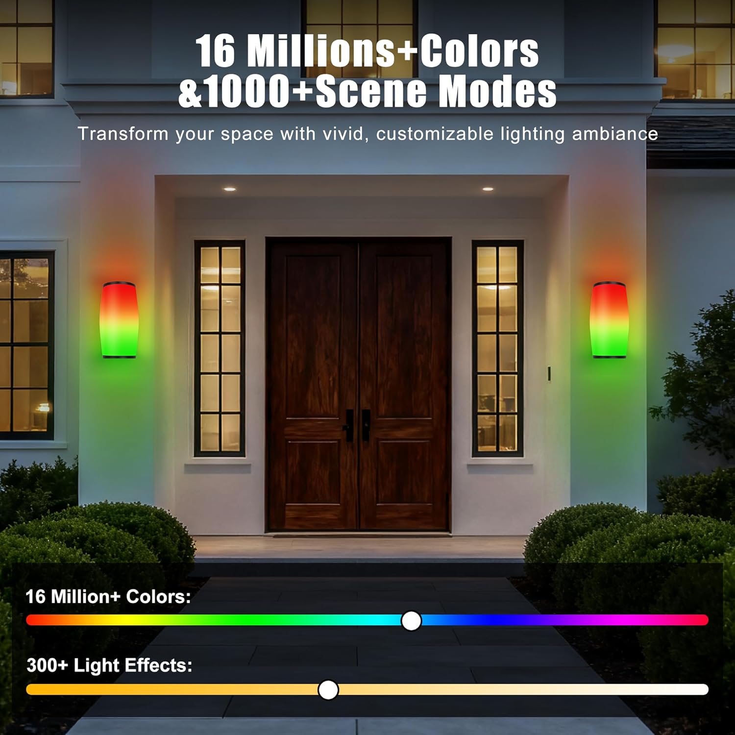 Outdoor Wall Lights, RGBICWW Smart Outdoor Light Fixture, 2400LM LED Porch Light, Modern Outdoor Wall Sconce Tunable White, IP65 Waterproof for Outdoor Decor, Christmas Decor, 1 Pack