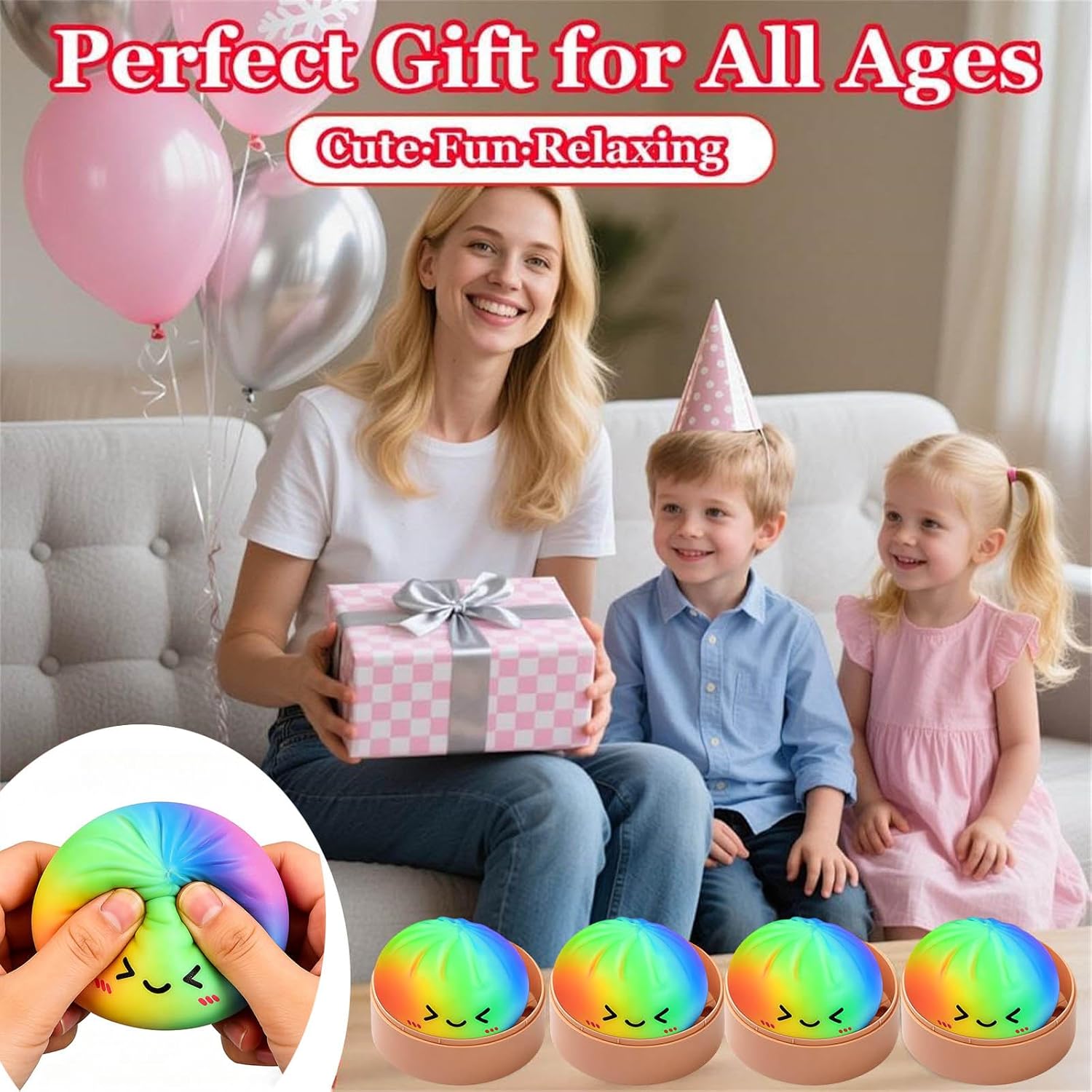 Dumpling-Squishy Toy, Glitter Squishy-Dumpling Toys, Giant Rainbow Mystery-squishies Bun Toys, Slow Rising Squishies-Toy in a Box, Easter Basket Stuffers Without Food Steamer Stretchy Accessories