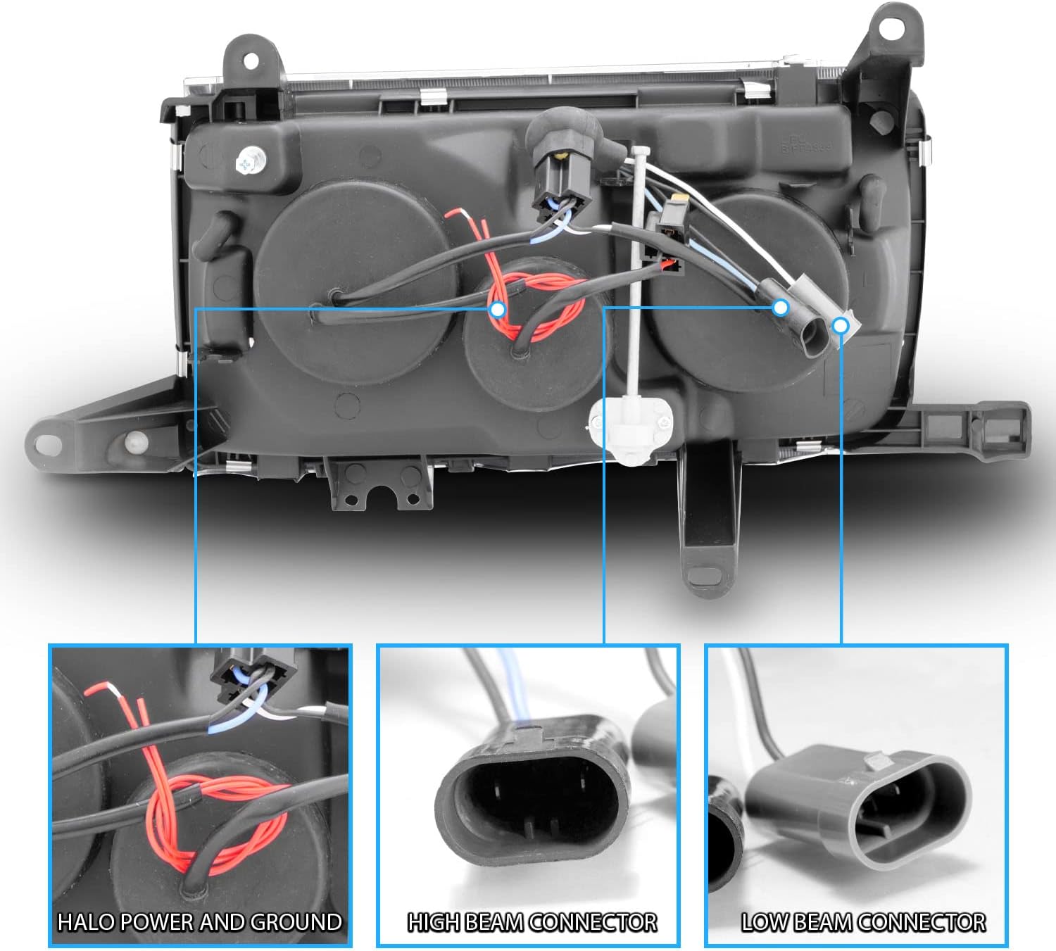 AmeriLite Chrome Crystal Headlights Halo for Toyota Land Cruiser - Passenger and Driver Side