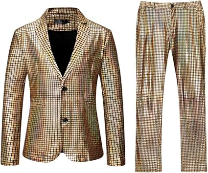 CAMDOM 2PCS Herren Anzüge Regular Fit Disco Sets Jacke und Hose Mode