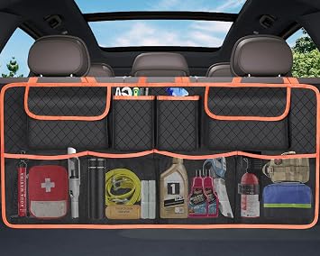 Car Trunk Organizer and Storage, Large Capacity Backseat Hanging Storage Car Accessories, Backseat Car Organizer for SUV/MPV/Truck Orange