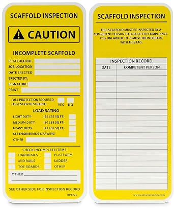 NMC RPT226 Incomplete Scaffold Tag, Yellow
