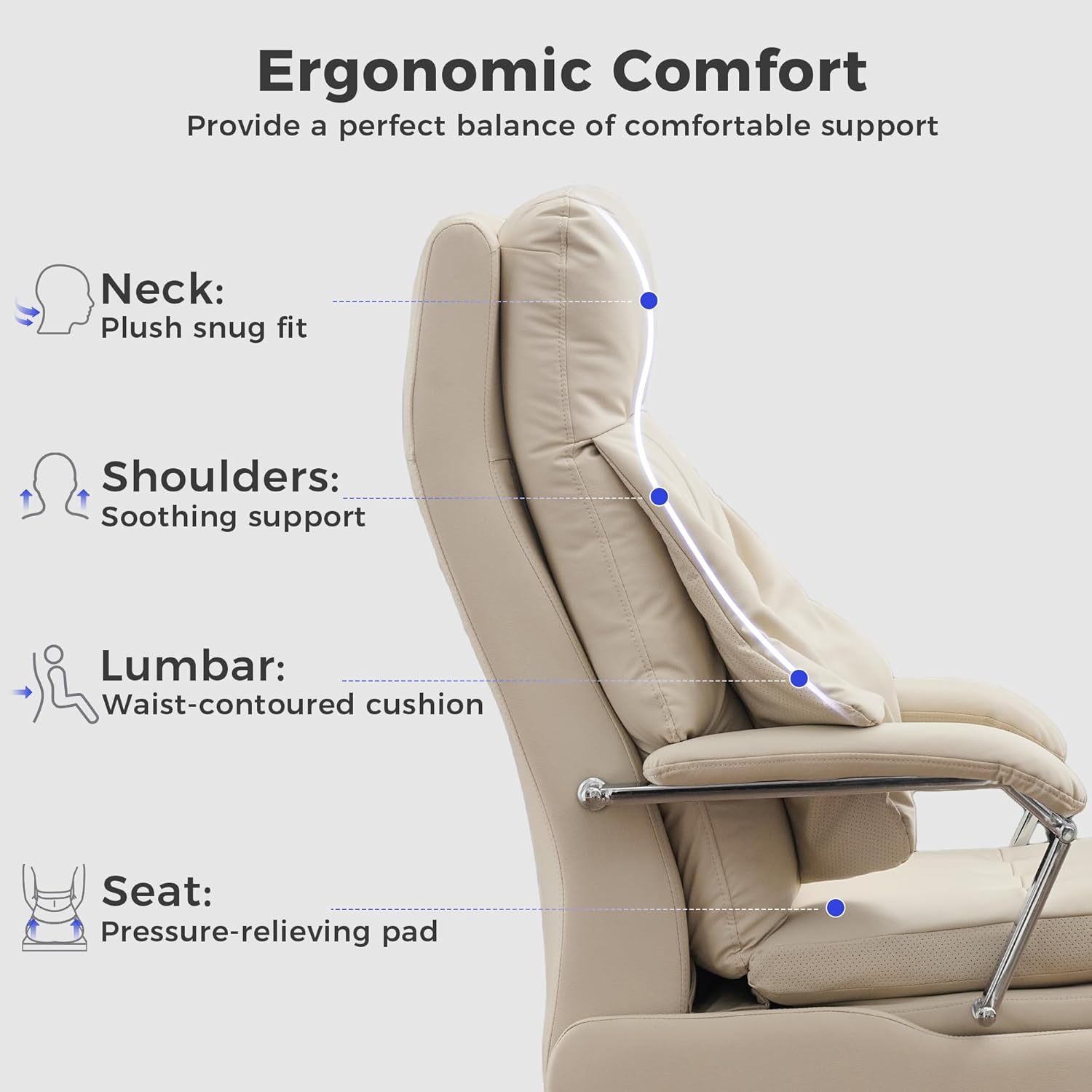 Manual Recliner Chair Big and Tall Office Chair High Back Leather Executive Chair Ergonomic Gaming Chair Comfy 400LBS Weight Capacity Desk Chair Wide Computer Chair with Footrest Beige